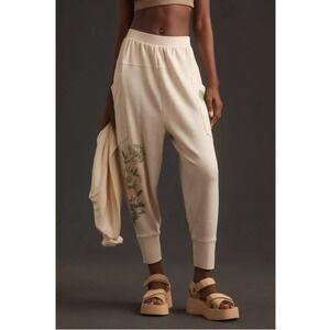 Daily Practice by Anthropologie Relaxed Jogger Pants Floral Print Beige Sz L NWT